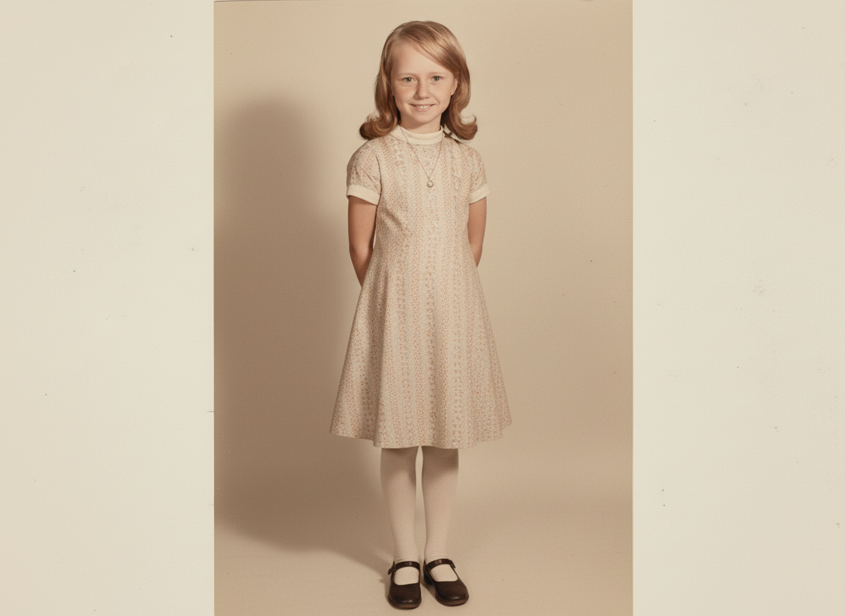 Full-body period dress scene